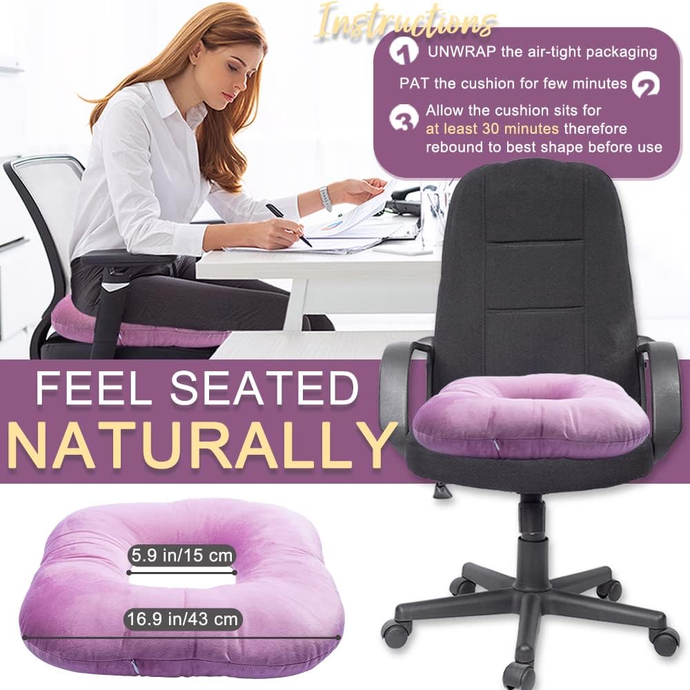Stuffed Donut Pillow Seat Cushion | for Tailbone and Coccyx Pain, Hemorrhoids, Bed Sores, Pregnancy, Prostate, Surgery Recovery, Sitting Pressure Relief, for Home, Office and Car (Grey)