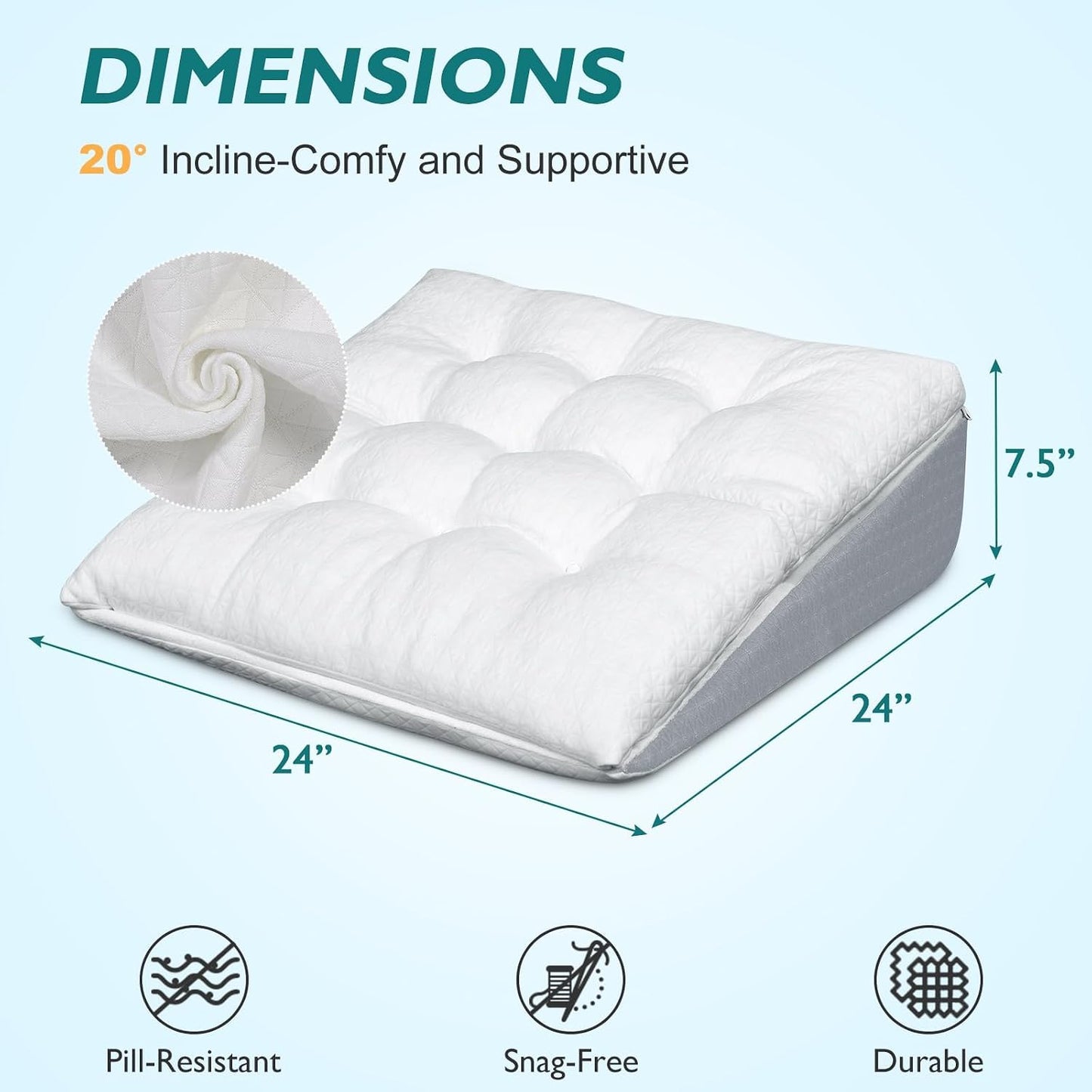 Bed Wedge Pillow for Sleep Apnea 7.5Inch Gerd Pillow Patent Dual Layer Triangle Pillow Adjustable Shredded Memory Foam Topper Soft Support Ideal for Acid Reflux, After Surgery, Snoring