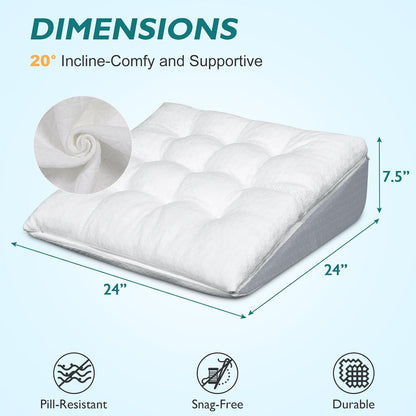 Bed Wedge Pillow for Sleep Apnea 7.5Inch Gerd Pillow Patent Dual Layer Triangle Pillow Adjustable Shredded Memory Foam Topper Soft Support Ideal for Acid Reflux, After Surgery, Snoring