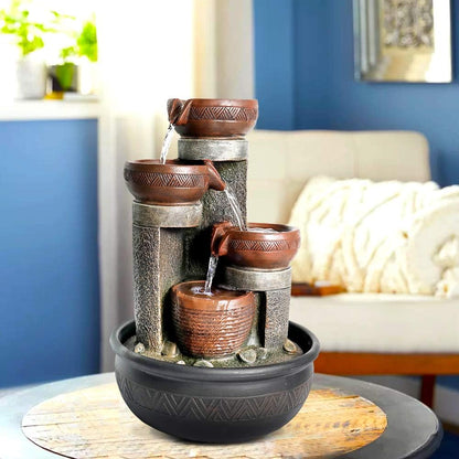 15.7''H Tabletop Water Fountain with LED Lights - Peaceful and Relaxing Water Sound - Small Desktop Waterfall Fountain for Home and Office Decoration