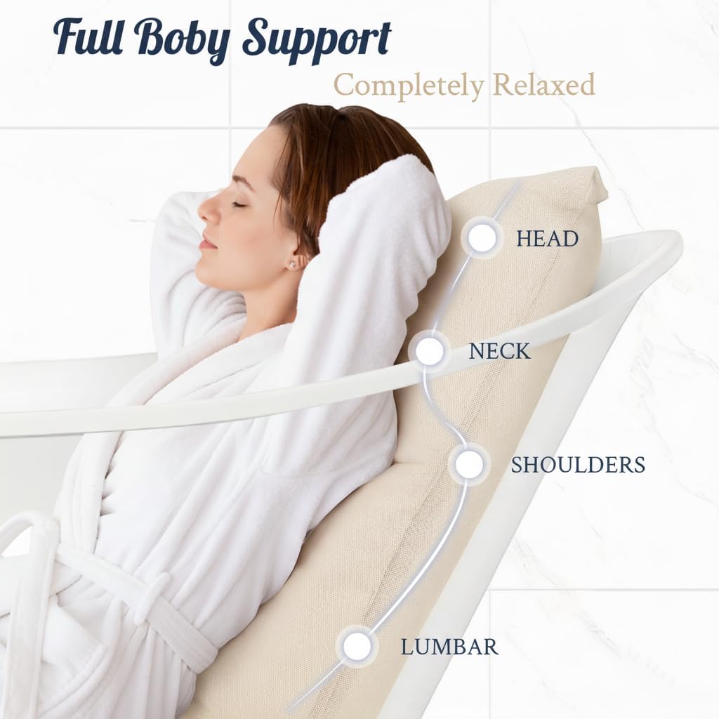 Luxury Bathtub Pillow, Skin-Friendly Cushion, Support Back, Neck & Head, Non-Slip, Adjustable Thickness Fits All Tub, Washable & Quick-Drying - Gift for Christmas Birthday Mother’s Day