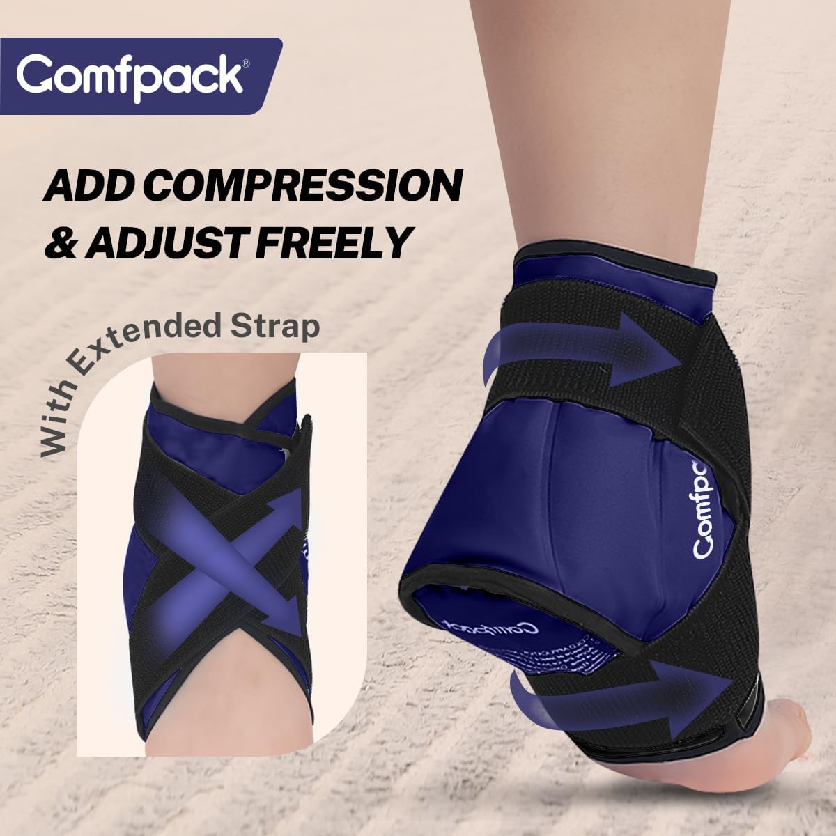 Comfpack Ankle Ice Pack Wrap for Swelling, FSA Eligible, Heel Ice Pack for Pain Relief, Hot Cold Therapy Cold Pack for Plantar Fasciitis, Achilles Tendonitis, Ankle Sprain, Foot Pain, Black