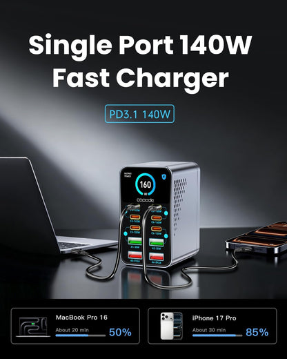 160W Max 10-Port GaN USB C Charger Block, for MacBook Pro, Laptop Charger