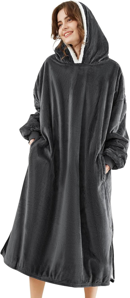 LetsFunny Blanket Hoodie,Oversized Wearable Sherpa Fleece Blanket Sweatshirt,Super Soft Warm Cozy with Giant Pocket,Gifts for Women Men Adults Teenagers, One Size Fits All