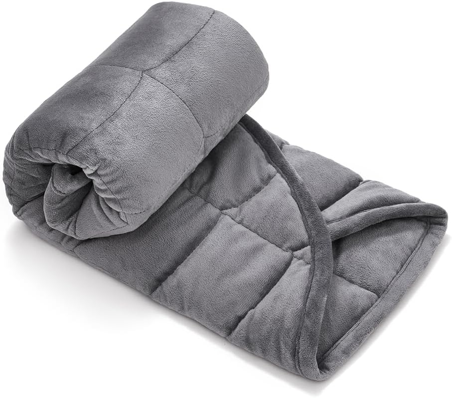 TONGDADA Weighted Lap Blanket 7lbs for Adult,Perfect for Relaxation, Lounging, Napping, Sleeping & Travel,Luxury Minky Weighted Body Blanket,Weighted Throw Blanket-Dark Grey Minky Dot, 29" x 24"