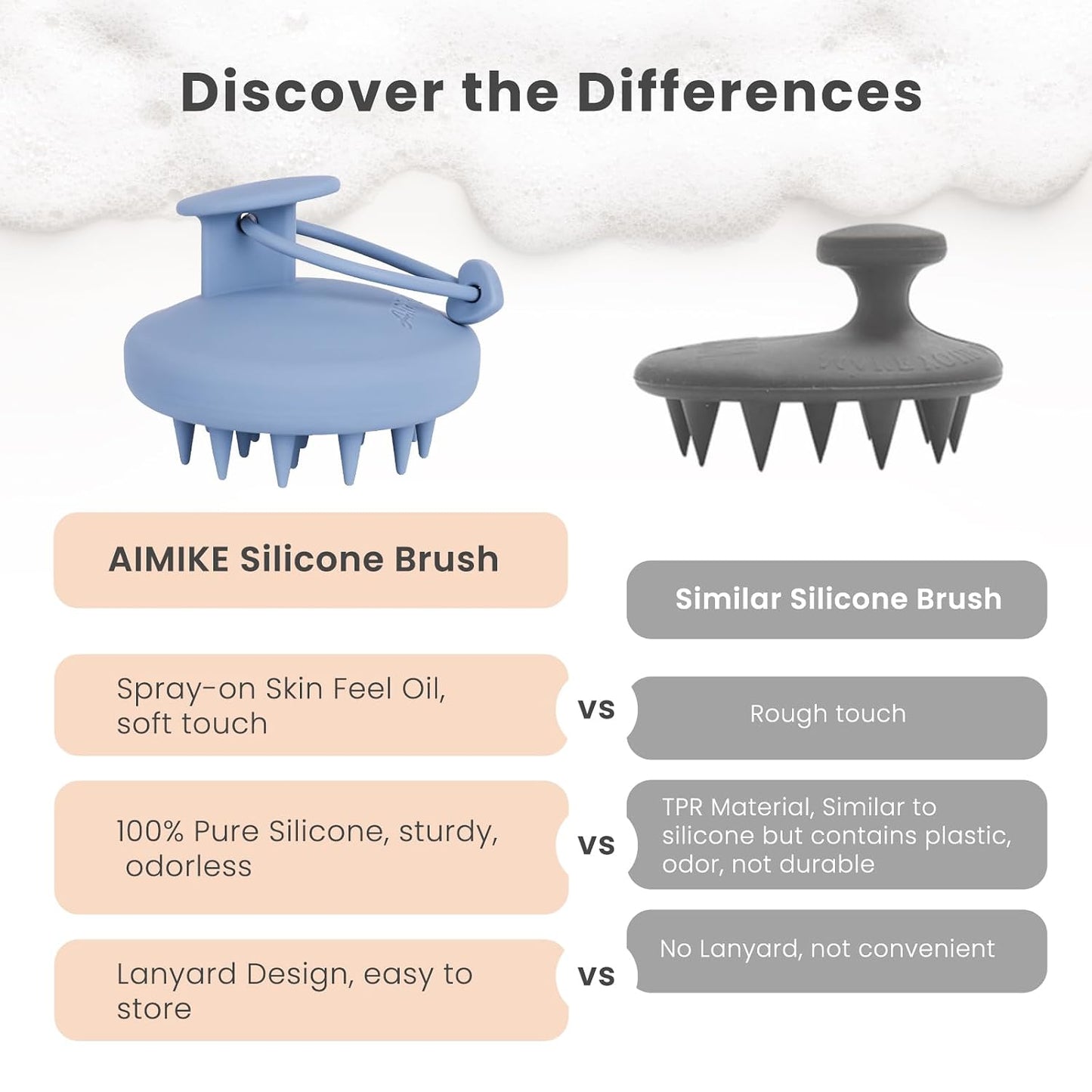 AIMIKE Scalp Massager Shampoo Brush, Soft Silicone Scalp Scrubber, Scalp Brush/Exfoliator for Washing Hair Dandruff, Scalp Massager Hair Growth Stimulator, Wet Dry Scalp Hair Scrubber - Oatmeal