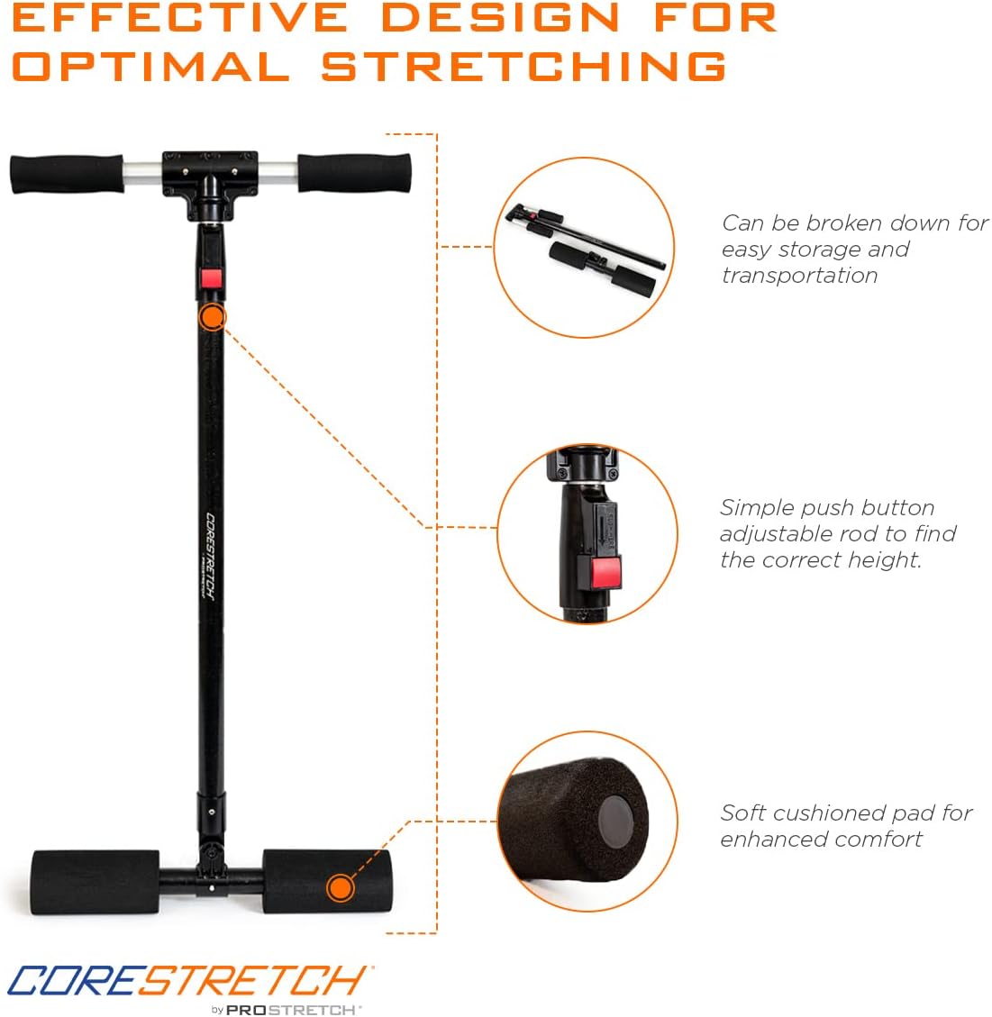 ProStretch CoreStretch, Adjustable Upper and Lower Back Stretcher, Physical Therapy Tool for Back Pain Relief and Shoulder Stretching