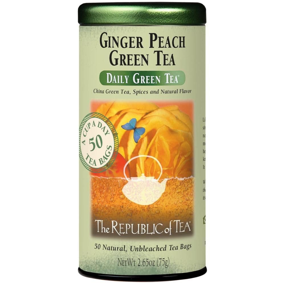 The Republic of Tea Daily Green Ginger Peach Green Tea, Low Caffeine, 50 Ct