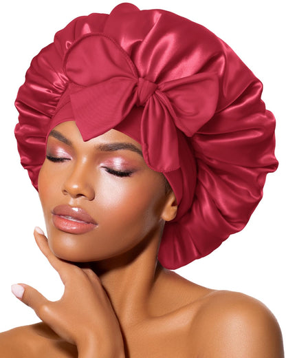 BONNET QUEEN Silk Bonnet for Sleeping for Women Satin Bonnet Night Cap for Curly Hair with Tie Band, Single Layer, Cream Pink