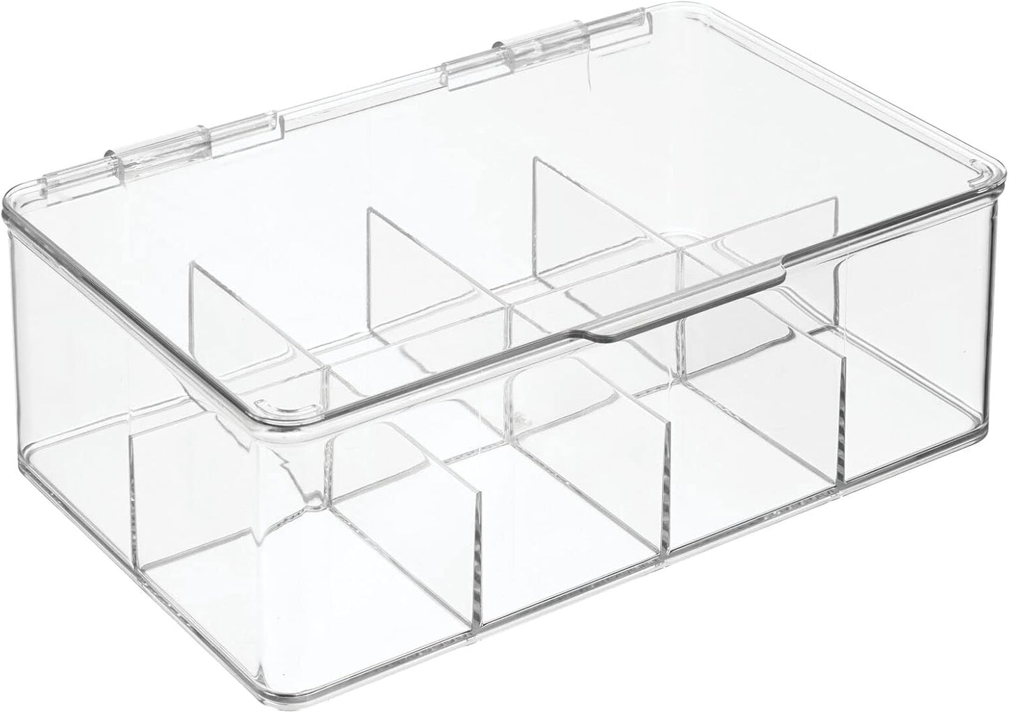 mDesign Tea Bag Single Serve Pouch Divided Box Holder Organizer, Clear