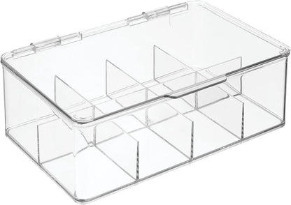 mDesign Tea Bag Single Serve Pouch Divided Box Holder Organizer, Clear