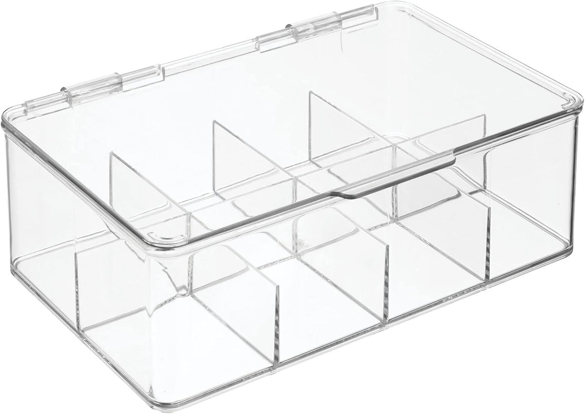 mDesign Tea Bag Single Serve Pouch Divided Box Holder Organizer, Clear
