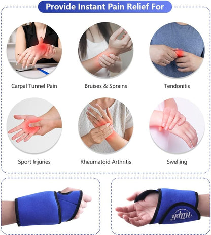 Hilph Wrist Ice Pack Wrap for Carpal Tunnel Relief, FSA Eligible HSA, Reusable Wrist Hot & Cold Therapy Brace for Hand Injuries, Arthritis, Tendonitis, Surgery Recovery Items Gifts Men Women, Blue