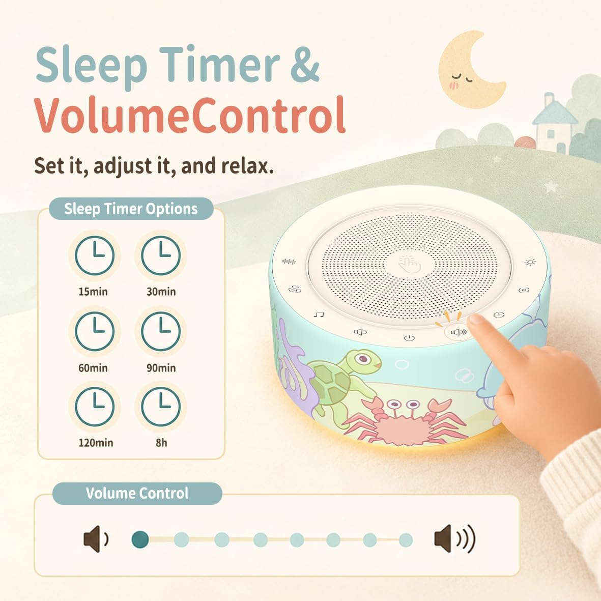 Kipcush White Noise Machine for Baby & Adults, 30 Soothing Sounds, Soft Non-Glare Nursery Lamp, 8 Color Night Lights, Memory Function (Angel V1 White, Standard)