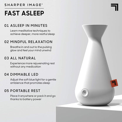 SHARPER IMAGE Fast Asleep Sleep Aid Device with Dimmable LED Light, Travel-Friendly Meditation and Relaxation Tool, Manage Stress and Get Relief, Unwind Before Bed with Breathing Techniques