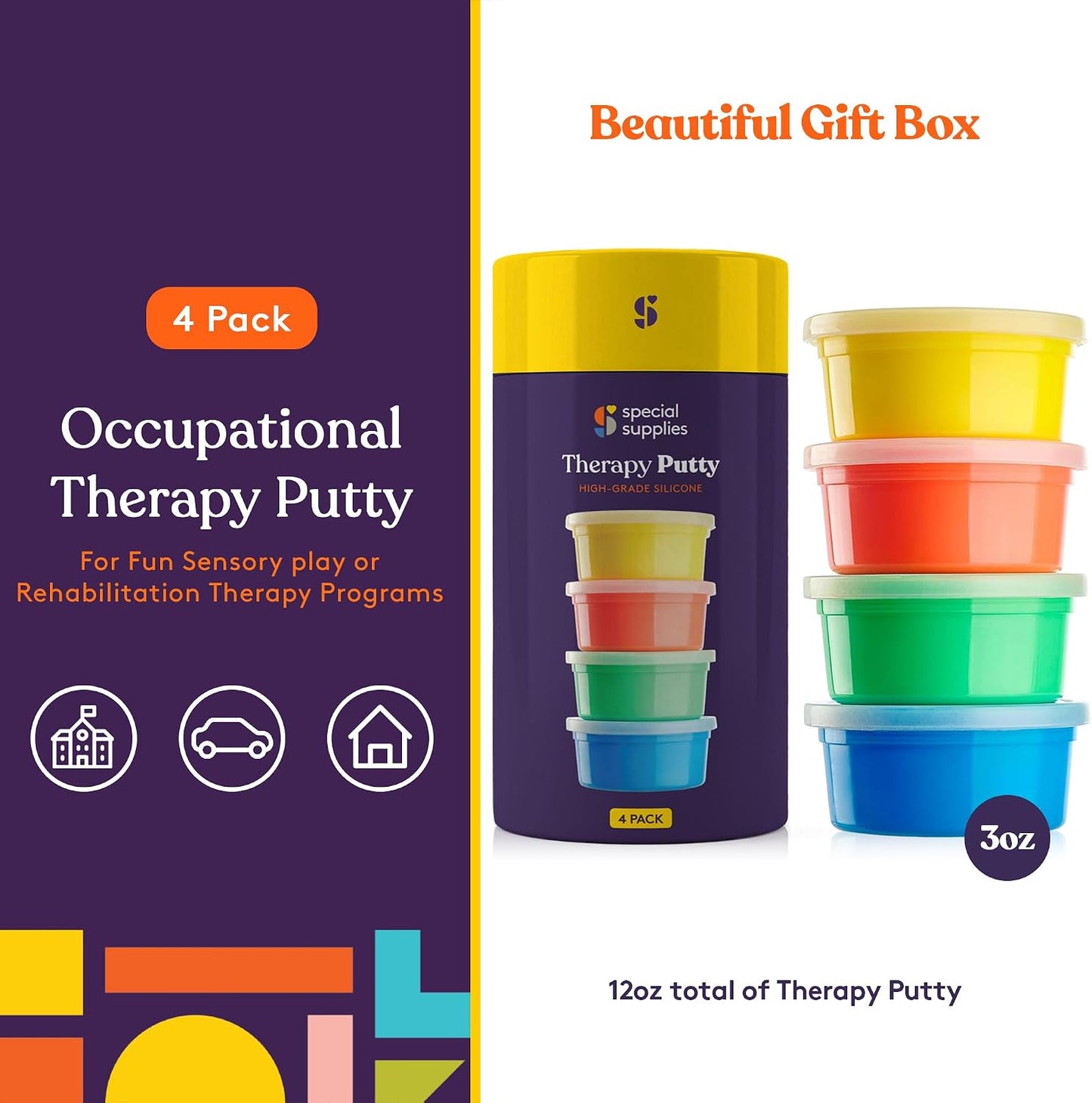 Special Supplies Therapy Putty for Teens and Adults - Resistive Hand Exercise Stress Relief Therapy Putty Kit, Set of 4 Strengths, Three Ounces of Each Putty (Primary Colors)