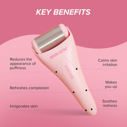 SKIN GYM IceCool Stainless Steel Ice Roller for Face | Cryo Facial Ice Roller for Puffiness & Redness Relief | Cold Face Roller to Tighten Pores & Soothe Skin
