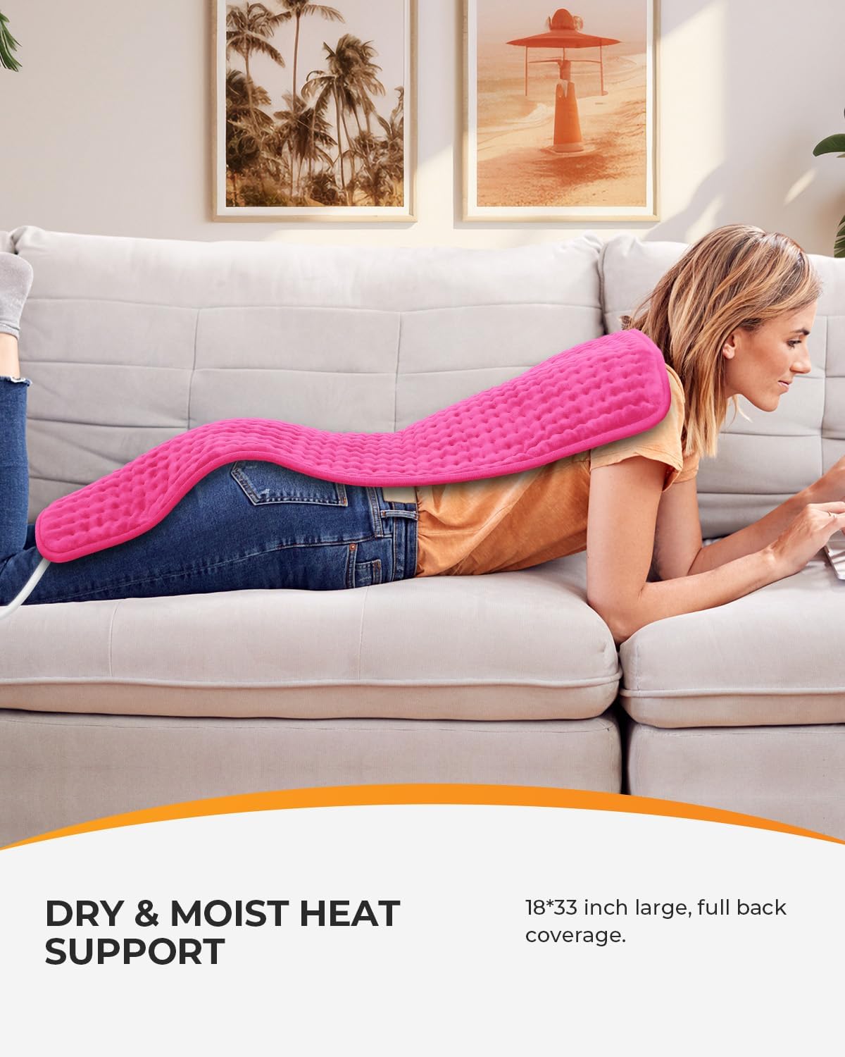 CooCoCo 17x33 Large Heating Pad for Back, HSA Approved Items for Mom Dad, Electric Heated Pad for Neck Shoulders Period Cramps, FSA Eligible Heat Pad, Auto Off, 10ft Cord