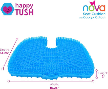 NOVA Happy Tush Gel Cell Seat Cushion with Coccyx Cut-Out, Double-Layer Pressure-Relief Gel, Tailbone & Sciatica Support, Foldable & Portable, Water-Resistant, Washable Non-Slip Cover