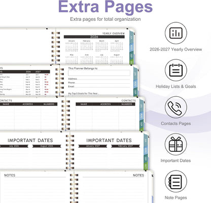 Planner 2026-2027, Weekly and Monthly Calendar Planner, JUL 2026 - JUN 2027 | Academic Year, Daily Agenda Book, A5(6.3'' x 8.5''), Sprial Bound, Inner Pocket, Office School Use