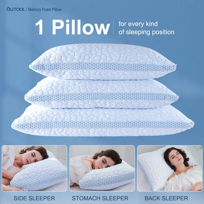 QUTOOL Cooling Pillow for Sleeping, CertiPUR-US Shredded Memory Foam Queen Pillows Set of 2, Cool Pillow for Hot Sleepers Adjustable Firm Pillow for Side, Back, Stomach Sleepers Soft Yet Support,White