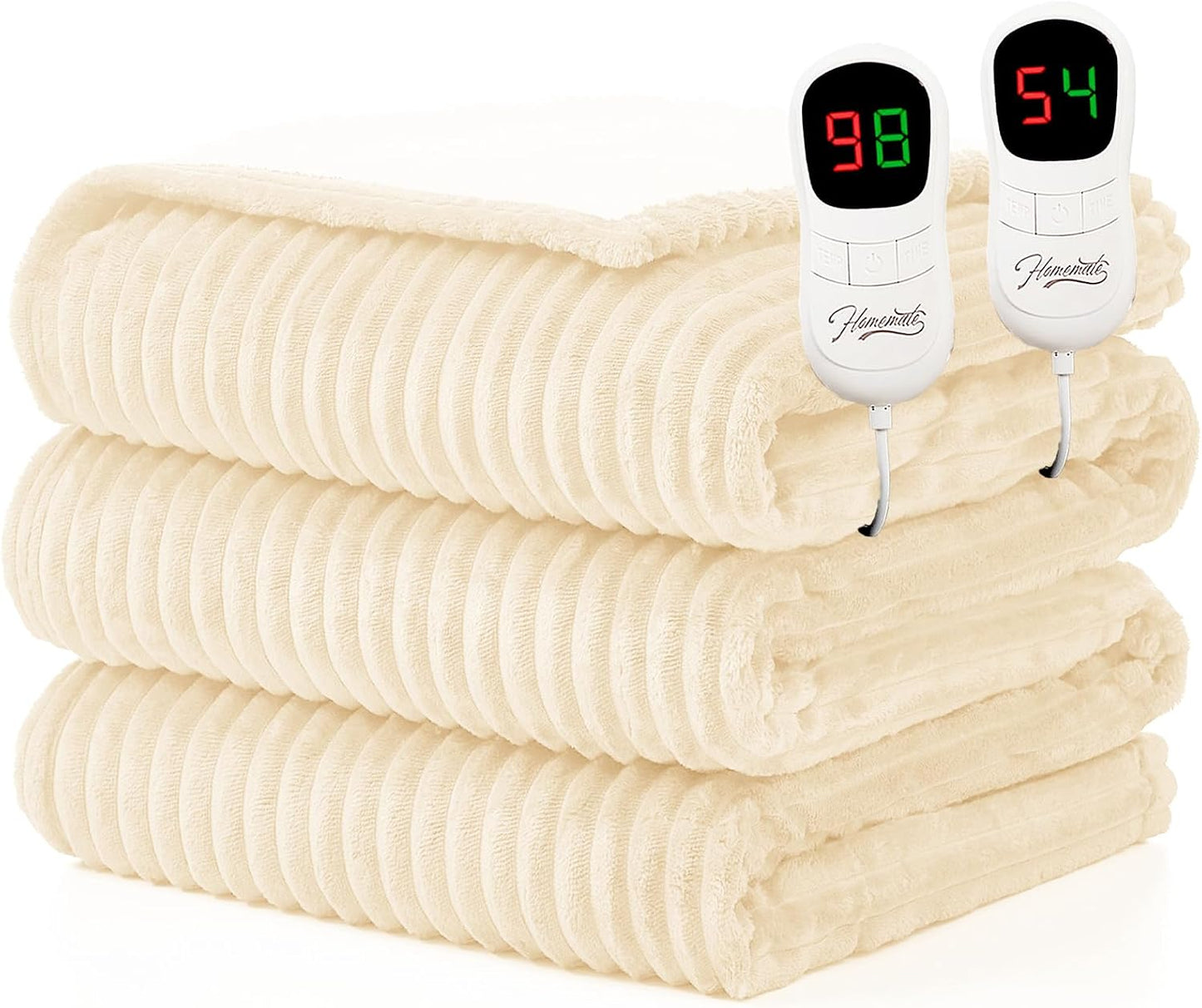 Homemate Heated Blanket Electric Throw - 50"x60" Heating Blanket Throw 1/2/4/6/8 Hours Auto-Off 10 Heat Levels Over-Heat Protection Soft Flannel Sherpa Heater ETL Certification