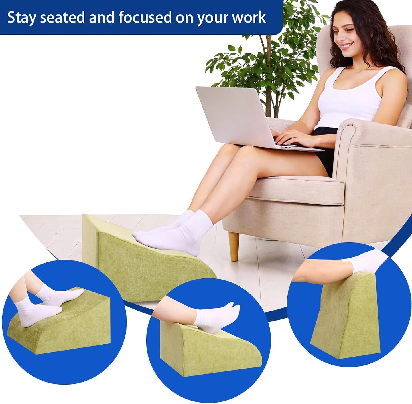 Foot Rest for Under Desk at Work, Ergonomic Under Desk Footrest with Washable Cover for Office, Home & Gaming Leg Elevation Pillow Black