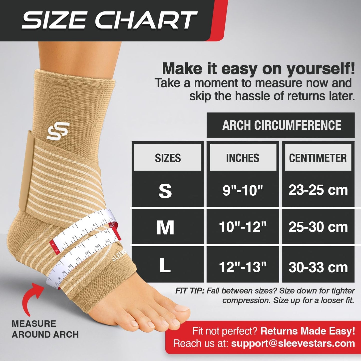 Sleeve Stars Ankle Brace for Women & Men, Ankle Wrap for Sprain, Compression Sleeve for Plantar Fasciitis Relief, Easy Customizable Support: w/ Removable Strap (Single/M:10"-12"/Black)