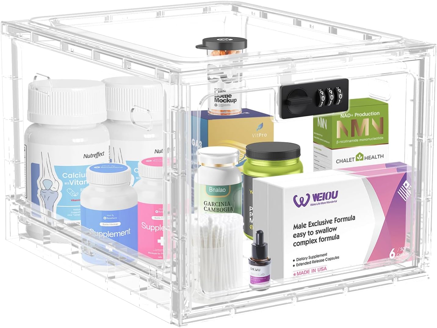 HOLYHY Medication Lock Box with Code, 10 Qt Large Medicine Lock Box for Medication, Clear Lockable Storage Box for Pills, Vitamins, Snacks, Phones, Fridge, Pantry, Dorm, Office and Home