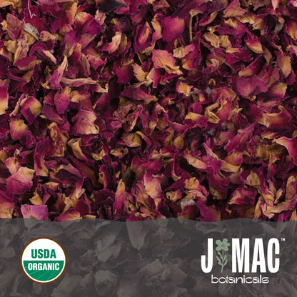 J MAC BOTANICALS, Organic Rose Petals (4 oz) Certified USDA Organic, edible, culinary grade dry rose petal, herbal tea, cooking and crafts