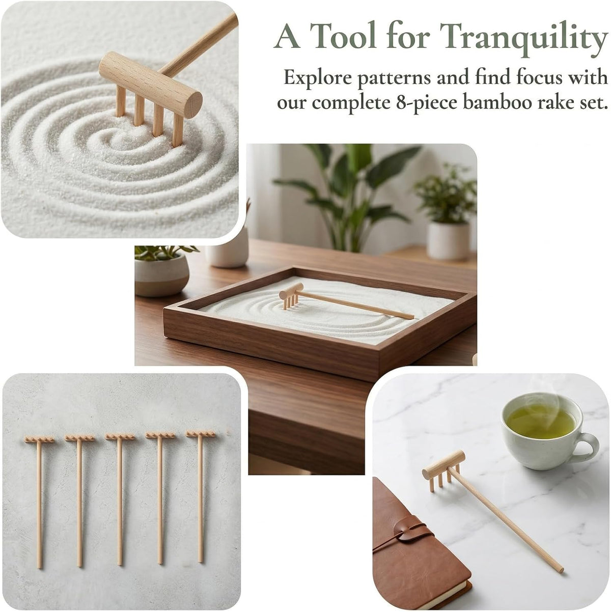 Garneck 64Pcs Mini Zen Garden Rakes Bamboo Sand Rake Set for Desktop Trays