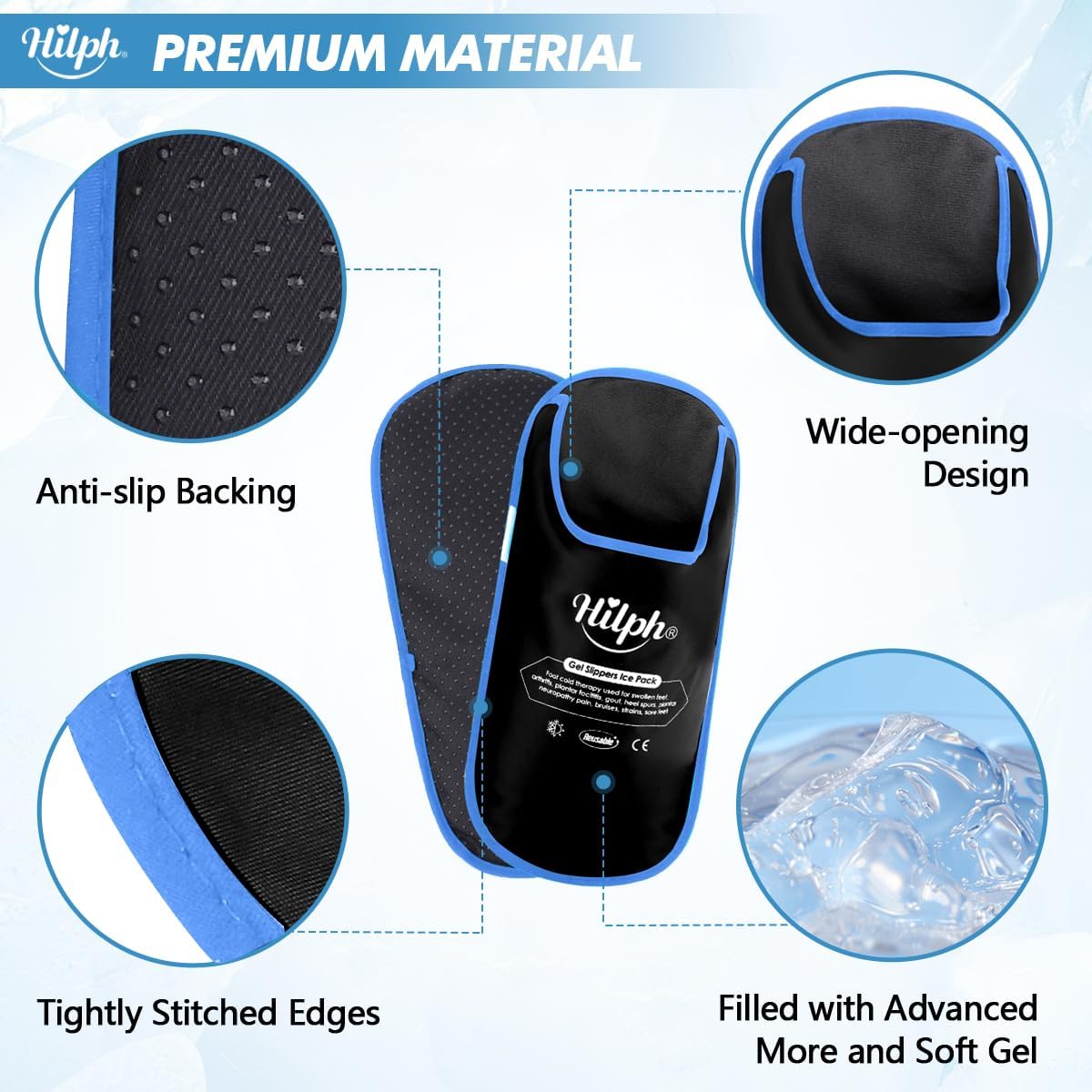 Hilph Foot Ice Pack Slippers,1 Pair Ice Pack for Foot and Toes for Plantar Fasciitis, Gout, Bunions & Neuropathy Relief, HSA or FSA Eligible Hot Cold Therapy Gel Slippers for Surgery Recovery, Blue