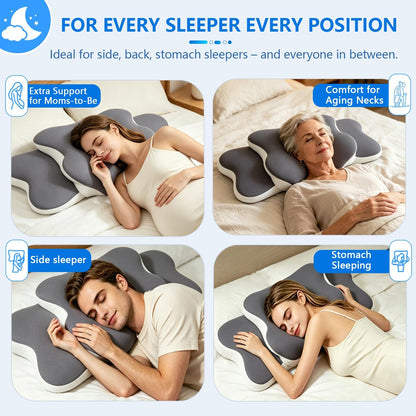 Ergo Pillow for Sleep Apnea, Neck Pain, and Snoring Relief | Cervical Neck Pillow for Neck Pain Relief & Side Sleeper | Orthopedic Memory Foam with Ergonomic Neck Support, Gray, Standard