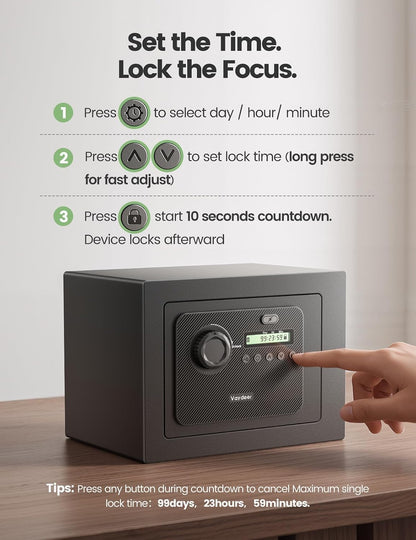 Vaydeer Metal Timed Lock Box, 99-Day Timer, Large Capacity