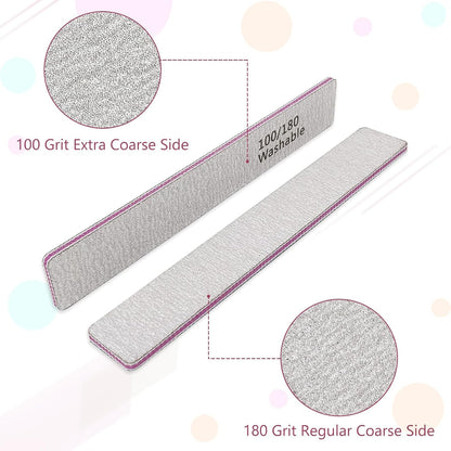 LNAUJS Professional Nail Files and Buffers Kit, Nail Sponge Buffer Blocks and 100/180 Grit Nail Files Set for Fingernail and Acrylic Nails