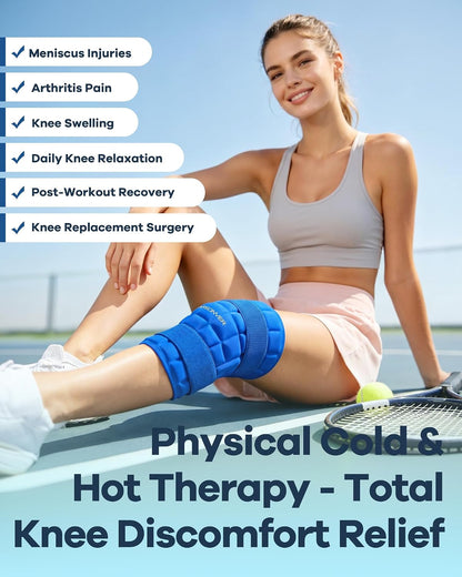 Knee Ice Pack Wrap, 120 Minutes Ultra-Long-Lasting Reusable Ice Pack Without Condensation for Knee Pain Relief, Cold Therapy for Injuries, Knee Replacement Surgery, Swelling, ACL, Meniscus Tear, Blue
