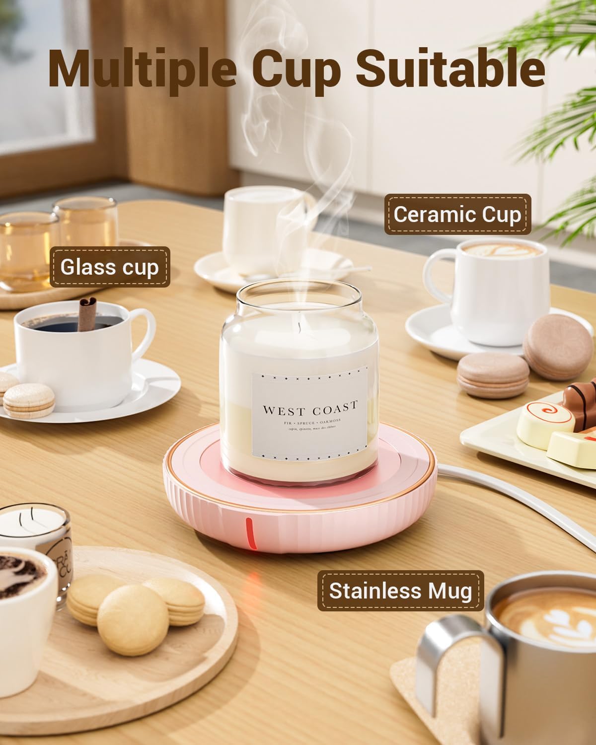 HouseGem Large Candle Warmer Plate - Coffee Cup Mug Warmer for Desk, Candle Melter, Electric Mug Heater for Beverages, Milk & Tea, Coffee Accessories Ideal Gifts Keep Cup Warm (Black)