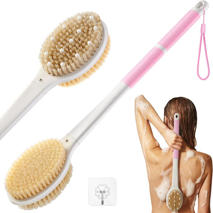 Dry Brushing Body Brush for Massage - Natural Boar Bristle Exfoliating Brush with Massage Nodes for Lymphatic Drainage, Cellulite, Blood Circulation Improving Skin Health for Women Men Elderly(Grey)