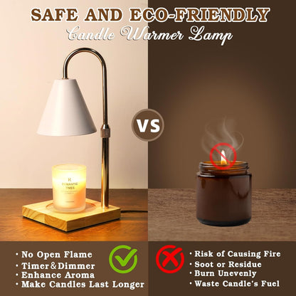 Modern Candle Warmer Lamp with Timer, Dimmable Candle Lamp Warmer, Mothers Day Birthday Gifts for Women Men, Black Candle Warmer, Adjustable Candle Light Warmer, Cozy Living Room Bedroom Home Decor