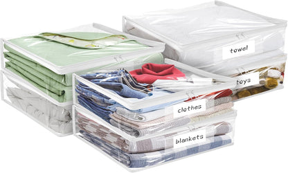 Plastic Storage Bags with Easy-Glide Zipper, Durable Clear Vinyl Zippered Storage Bags for Clothes Sweaters Comforters Blankets Sheets Bedding (15.7 x 13.8 x 3.9 Inch, Transparent White)