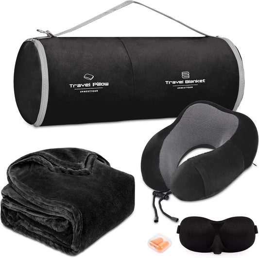 urnexttour Travel Pillow and Blanket Set Neck Pillow Airplane Foam Black