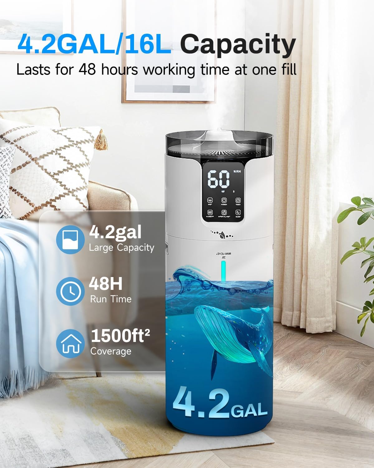 16L Cool Mist Humidifier Large Room Whole House & Commercial 1500 sq.ft