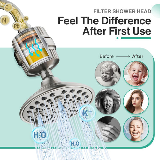 Cobbe High Pressure Filtered Shower Head Combo, Rain Shower Head with 20 Stage Shower Head Filter for Hard Water - Adjustable Replacement Remove Chlorine and Harmful Substances, Matte Black