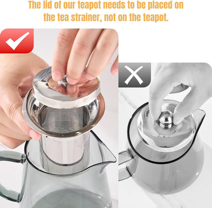 PARACITY Glass Teapot Stovetop 18.6 OZ, Borosilicate Clear Tea Kettle with Removable 18/8 Stainless Steel Infuser, Teapot Blooming and Loose Leaf Tea Maker Tea Brewer for Camping, Travel (550ML)