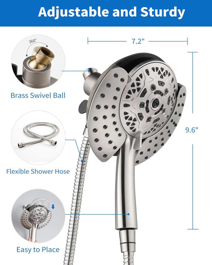 INAVAMZ Shower Head with Handheld High Pressure: Hand Held Shower Head & Rain Shower Head 2-IN-1 Shower Head with 59" Rotatable Stainless Steel Hose, Shower Trim Systems, Sliver 2.5 GPM 15391 Filter