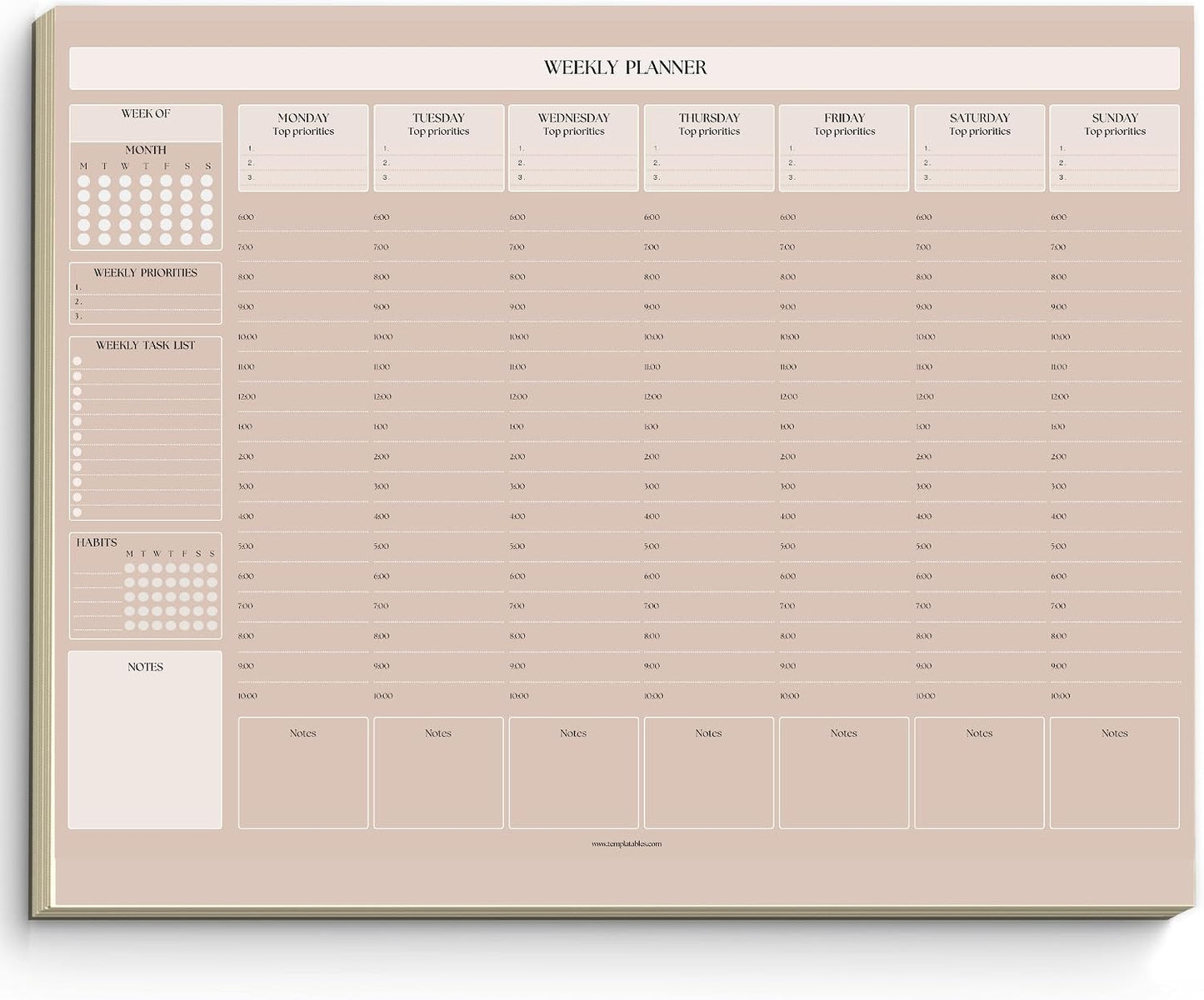 Weekly Hourly Planner Notepad, Daily Planner Desk Pad, Weekly Schedule, To Do List Note Pad, ADHD Planner | 50 Undated Tear Away Sheets | A4 (Rainbow)