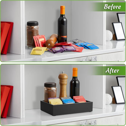 DRASTAR Tea Bag Organizer, Acacia Tea Bag Holder, Tea Storage Containers with 3 Slots, Wooden Tea Storage Accessories, Mini Tea Bag Caddy Box for Countertop