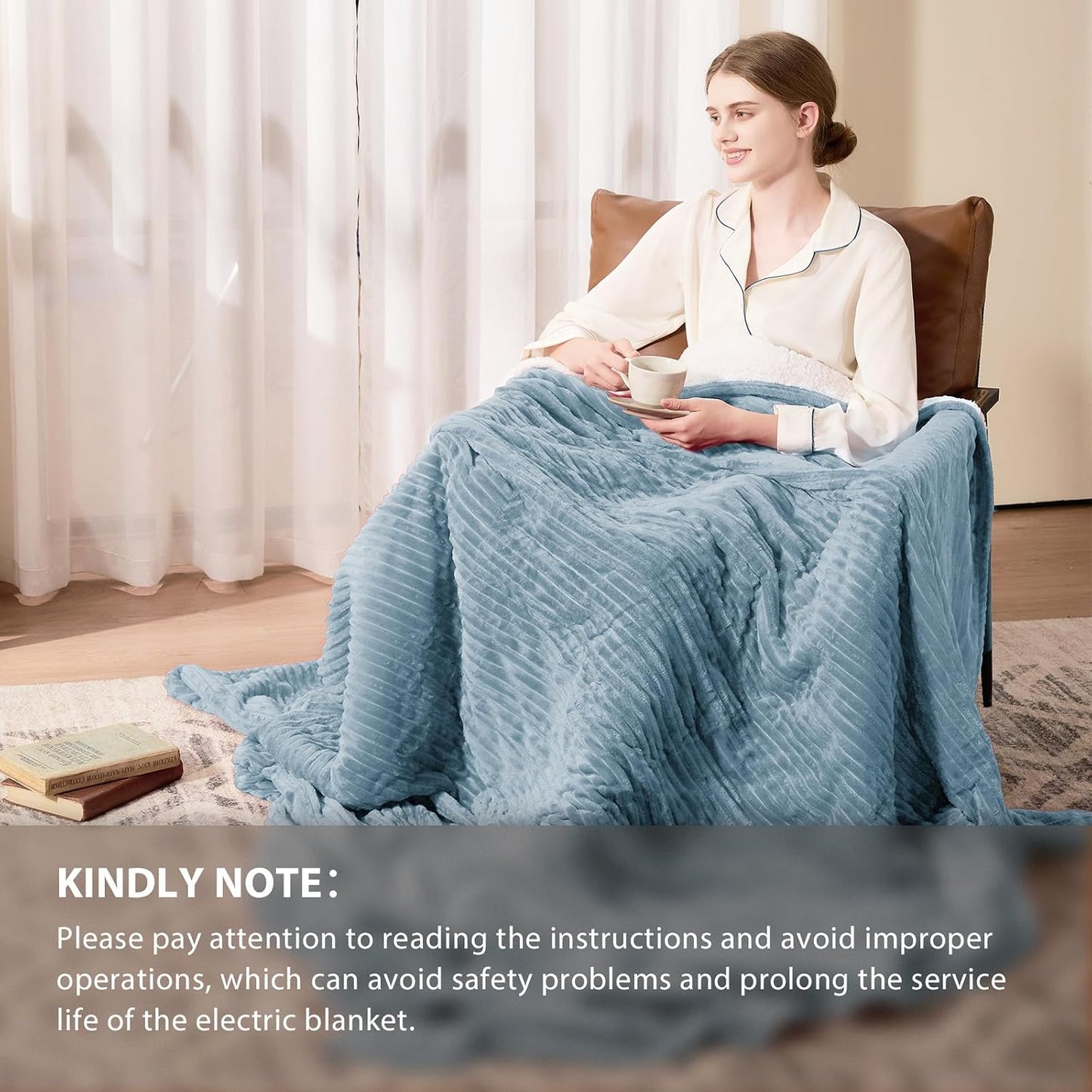 Homemate Heated Blanket Electric Throw - 50"x60" Heating Blanket Throw 1/2/4/6/8 Hours Auto-Off 10 Heat Levels Over-Heat Protection Soft Flannel Sherpa Heater ETL Certification