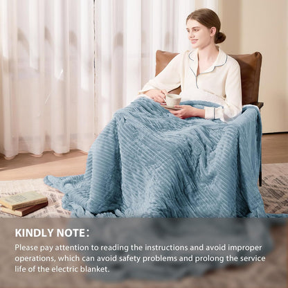 Homemate Heated Blanket Electric Throw - 50"x60" Heating Blanket Throw 1/2/4/6/8 Hours Auto-Off 10 Heat Levels Over-Heat Protection Soft Flannel Sherpa Heater ETL Certification