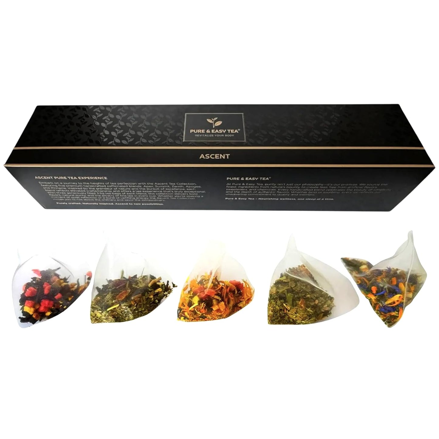 Pure And Easy Tea, Serenity Herbal Tea Flight Sampler, 15-Count Whole-Leaf Caffeine-Free Variety, Designed to Restore Calm & Balance, BPA-Free Plant-Based Tea Bags, Premium Wellness Gift Box (49.5g)